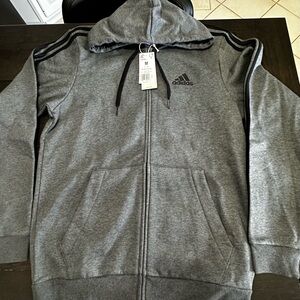 New Adidas Dark Gray w/ Black Stripe Zip up Hoodie Track Jacket Men’s Medium